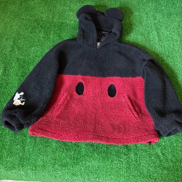 Disney SNBL Mickey Mouse Sherpa Fleece Hoodie Oversized Pullover Sweater Size M - Picture 1 of 12